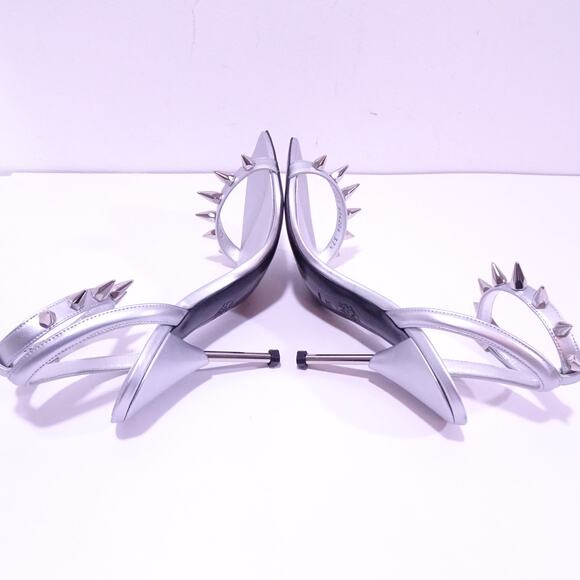 Alexander Mcqueen Silver Leather Metal Studded Heeled Sandals 37.5 NIB 1,390 - Picture 11 of 15